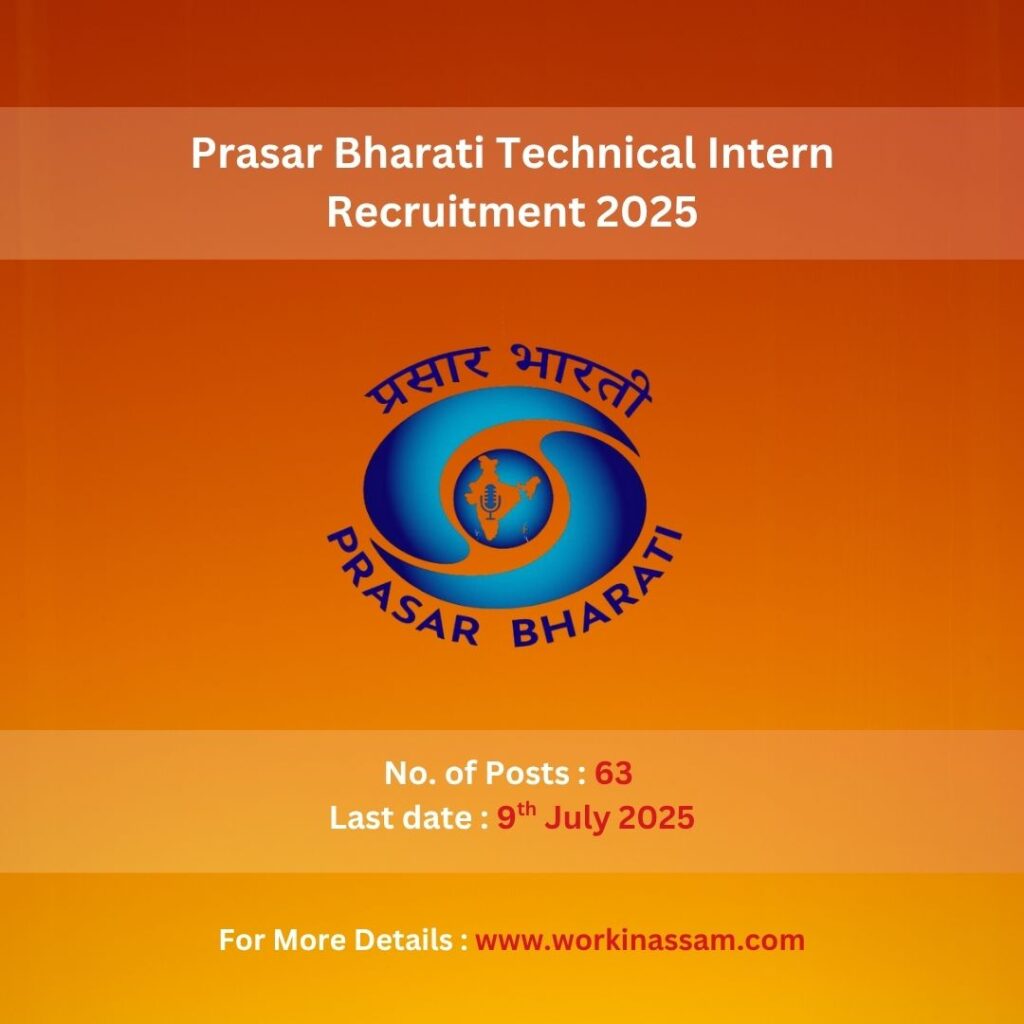 Prasar Bharati Technical Intern Recruitment 2025 : 63 Posts