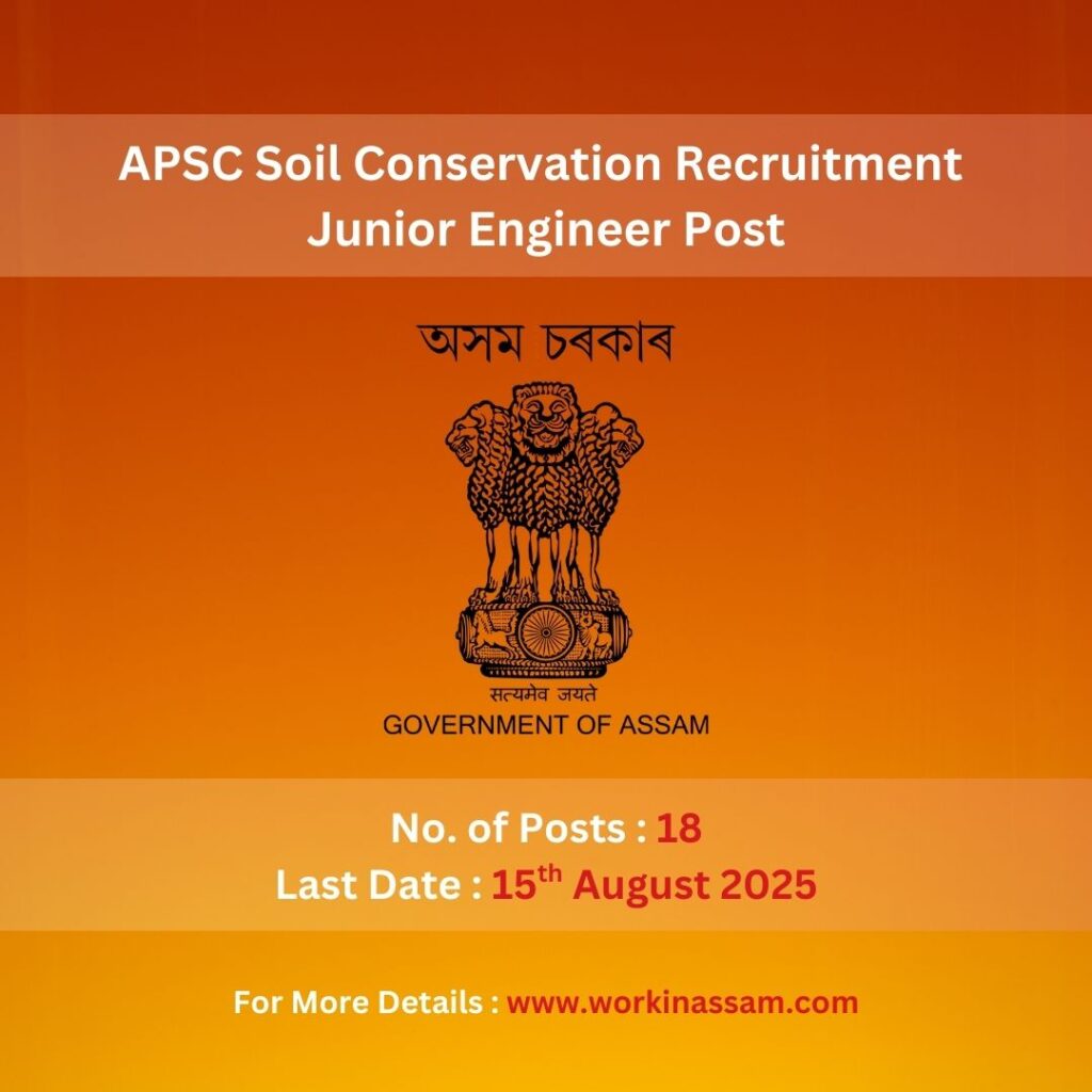 APSC Soil Conservation Recruitment 2025 : 18 Junior Engineer